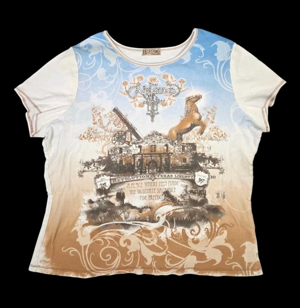 Y2K The Alamo Western Shirt Rhinestones Blue Canyon USA Vintage Cowgirl Size 1X